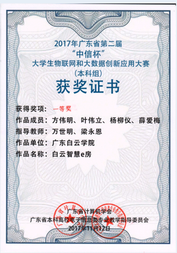 一等奖获奖证书 一等奖获奖证书